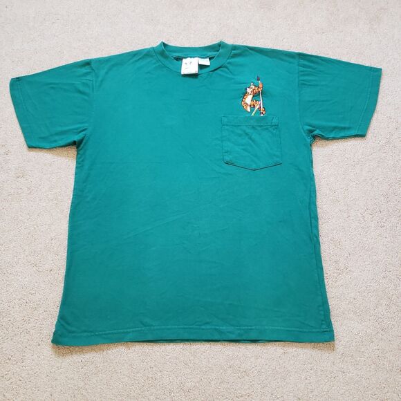 Vintage Artist Tigger Sz S-M Mens Disney Designs Green Embroidered Pocket Shirt - Picture 2 of 6